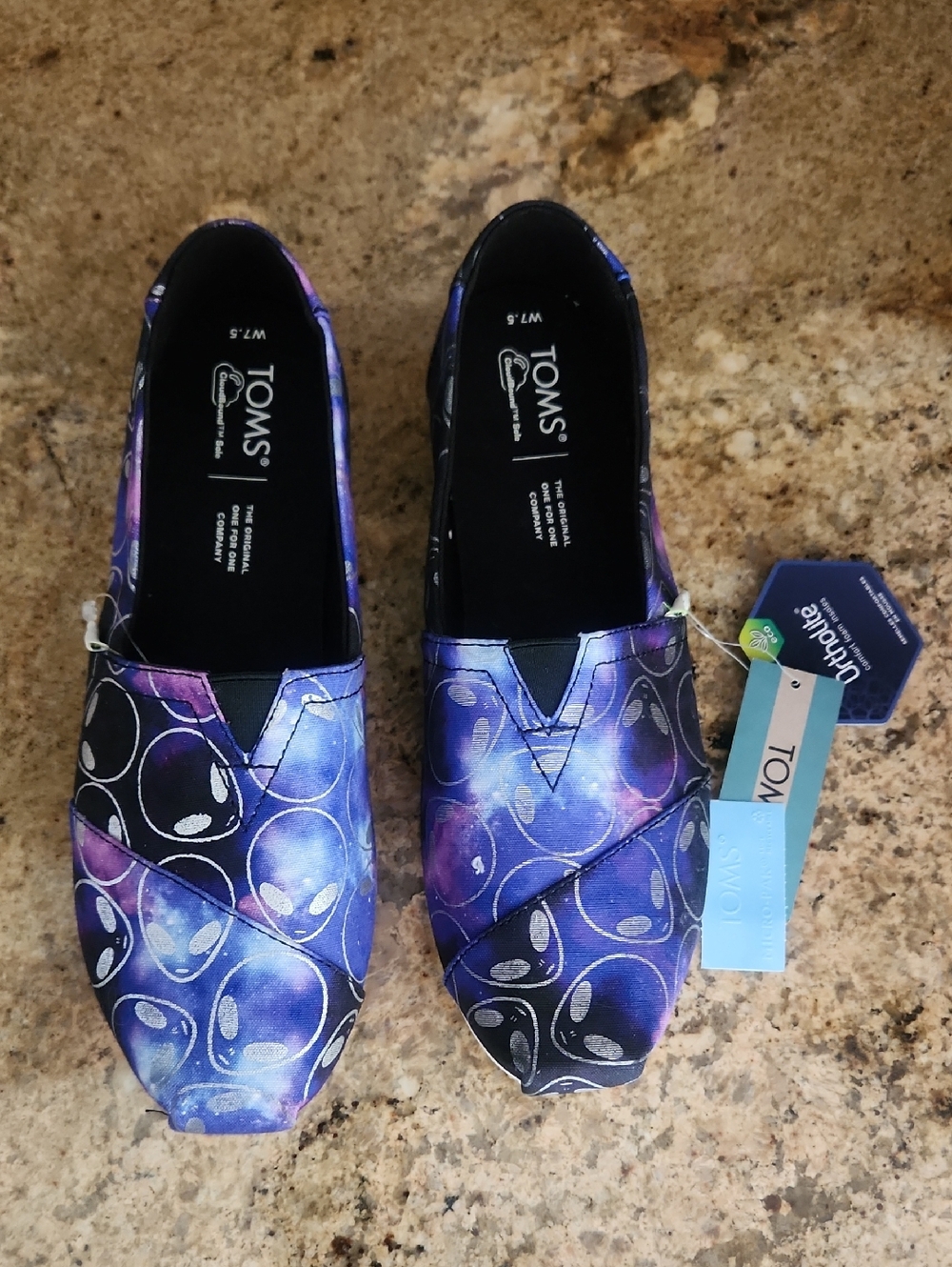 TOMS Galaxy Alien Alpargatas Slip-ins.  NEW with TAGS! Galactic. Purple, Silver